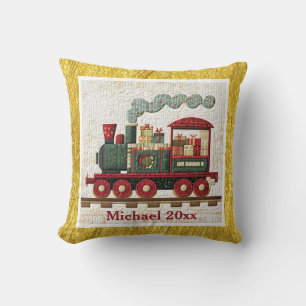 Gold/Yellow Border Holiday Engine   Family Gift Cushion