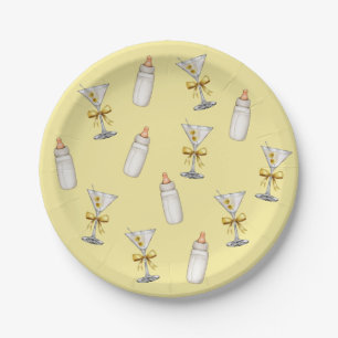 Gold Yellow Bow Martinis Baby Bottles Baby Shower Paper Plate