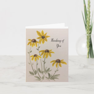 Gold yellow brown daisies green leaves - blank  card