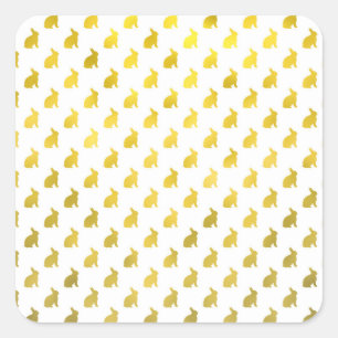Gold Yellow Bunny Background Faux Foil Bunnies Square Sticker