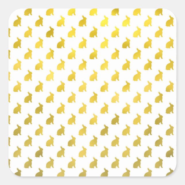 Gold Yellow Bunny Background Faux Foil Bunnies Square Sticker (Front)
