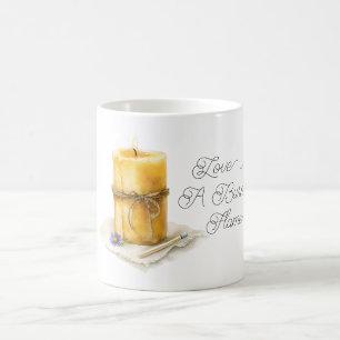 Gold Yellow Candle Blue Flower Love Burning Flame Coffee Mug
