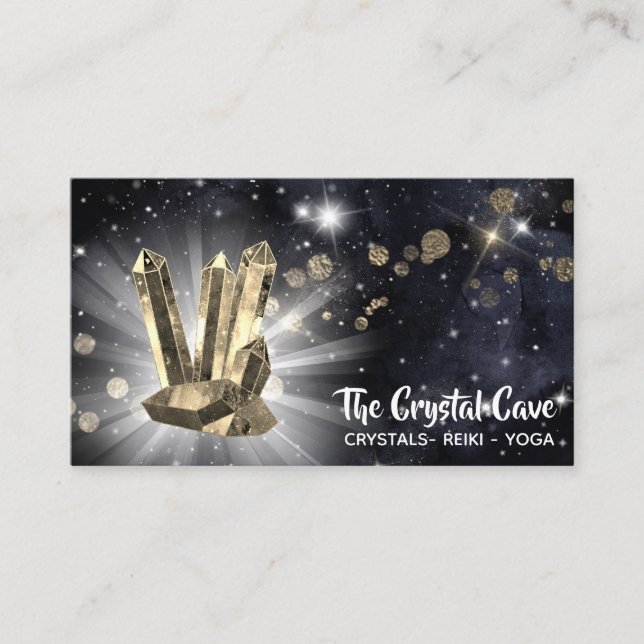 *~* Gold Yellow Crystals Dark Night Sky Stars Business Card (Front)