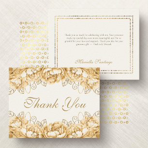 Gold Yellow Elegant Floral Quinceanera Thank You Card