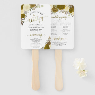 Gold & Yellow Floral Elegant Wedding Program Hand Fan