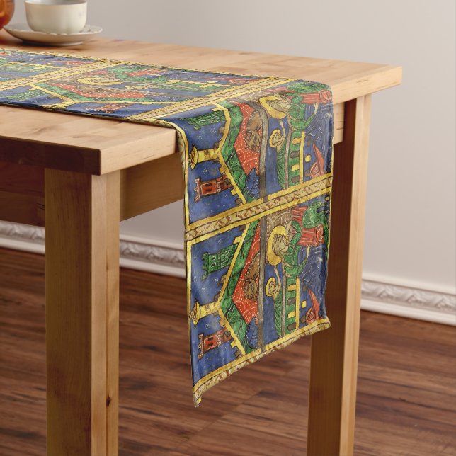GOLD YELLOW FLORAL, NATIVITY CHRISTMAS PARCHMENT LONG TABLE RUNNER (In Situ)