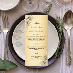 Gold yellow florals ribbon  wedding anniversary menu