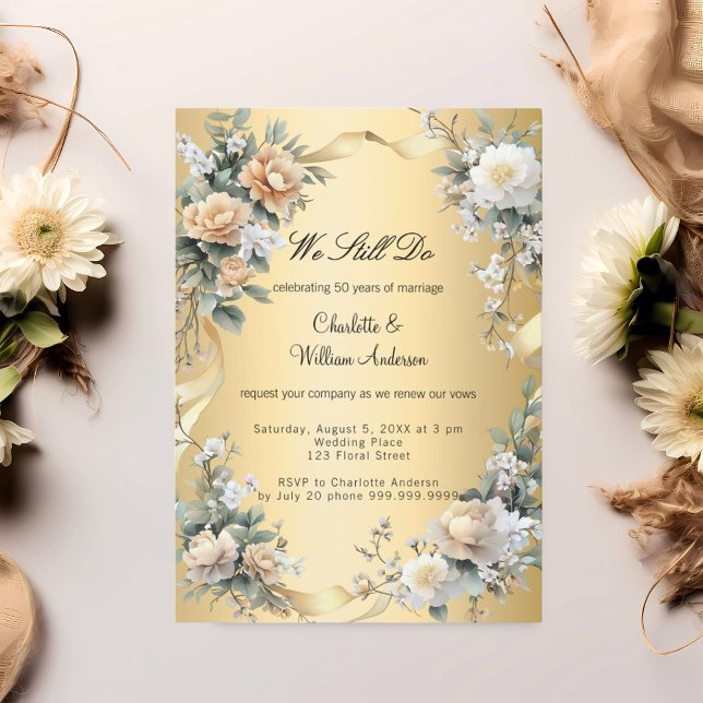 Gold yellow florals wedding vow renewal invitation (Creator Uploaded)