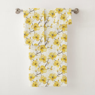 Gold Yellow Flowers Bath Towel Set