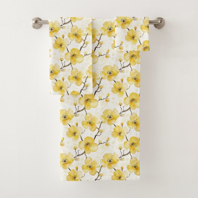 Gold Yellow Flowers  Bath Towel Set (Insitu)