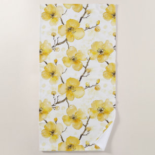 Gold Yellow Flowers  Beach Towel