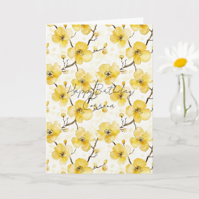 Gold Yellow Flowers Birthday Card (Small Plant)