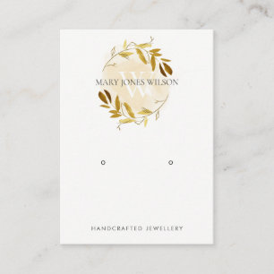 GOLD YELLOW FOLIAGE MONOGRAM EARRING DISPLAY LOGO BUSINESS CARD