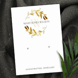 GOLD YELLOW FOLIAGE MONOGRAM EARRING DISPLAY LOGO BUSINESS CARD