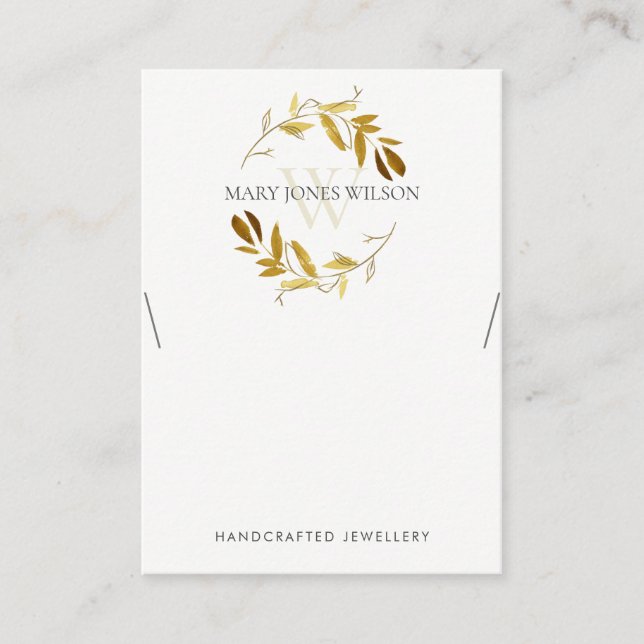 GOLD YELLOW FOLIAGE MONOGRAM NECKLACE DISPLAY LOGO BUSINESS CARD (Front)