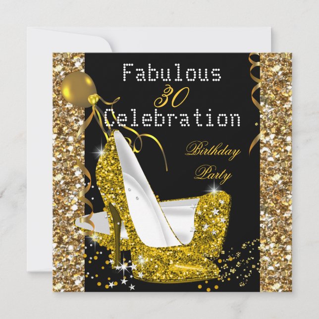 Gold Yellow Glitter Heels Birthday Party Invitation (Front)