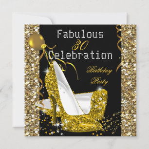 Gold Yellow Glitter Heels Birthday Party Invitation