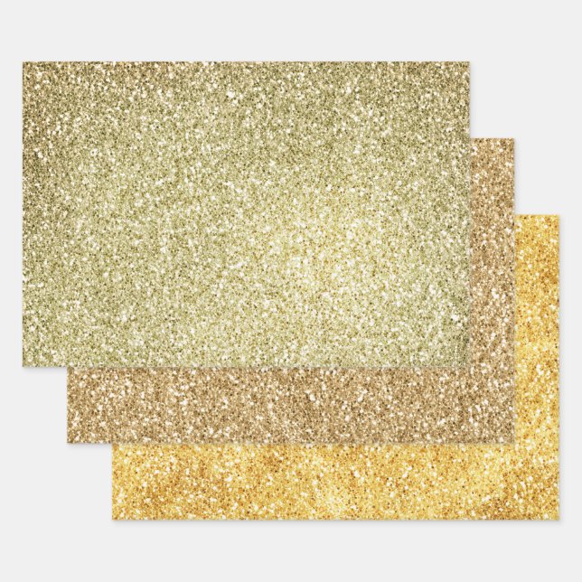 Gold Yellow Glitzy Glitter Sparkle  Wrapping Paper Sheet (Set)