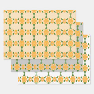 Gold Yellow Grey and Dark Green Wrapping Paper Sheet