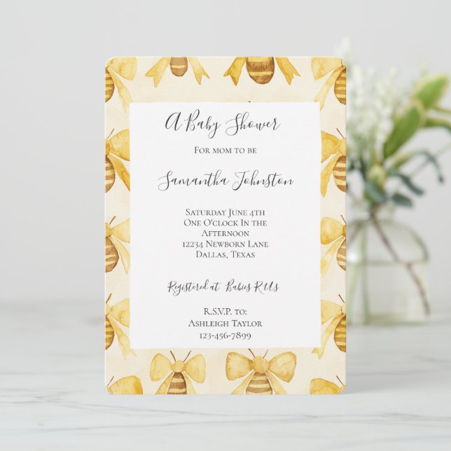 Gold Yellow Honey Bees Honey Combs Baby Shower Invitation (Standing Front)