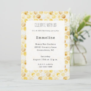 Gold Yellow Honeycomb Birthday Invitation