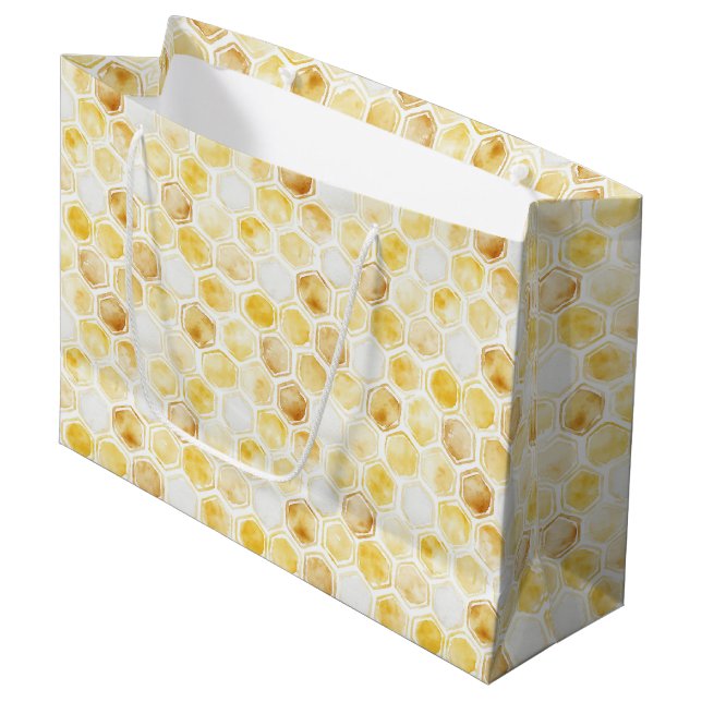 Gold Yellow Honeycomb Birthday Large Gift Bag (Front Angled)