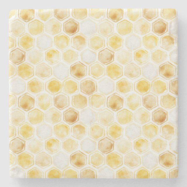 Gold Yellow Honeycomb   Stone Coaster (Front)