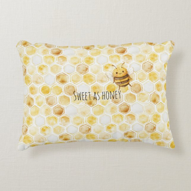 Gold Yellow Honeycomb Sweet Cute Honey Bee Decorative Cushion (Front)