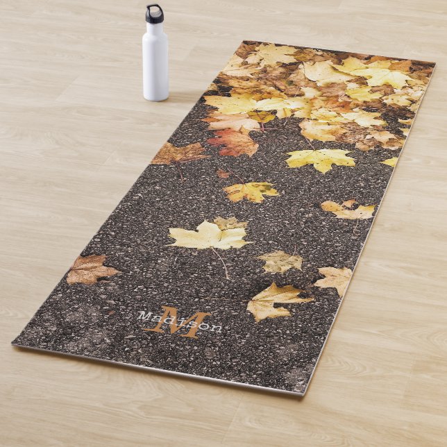 Gold yellow maple leaves autumn asphalt Monogram Yoga Mat (In Situ)