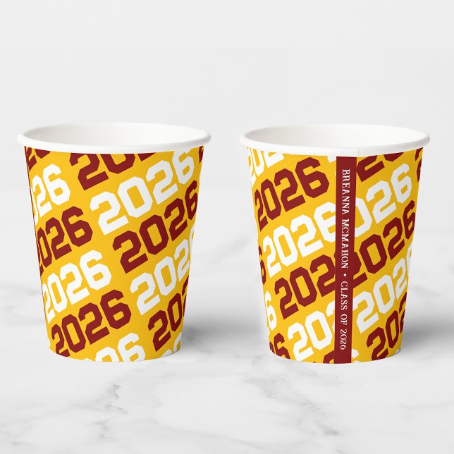 Gold Yellow & Maroon Class Year Graduation Paper Cups (Creator Uploaded)