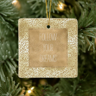 Gold Yellow Ombre Glitter Leopard Ceramic Ornament