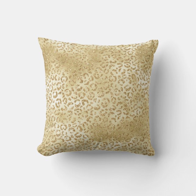 Gold Yellow Ombre Glitter Leopard Zebra  Cushion (Front)