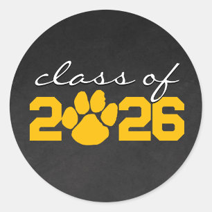 Gold Yellow Paw Print Chalkboard Graduation Classic Round Sticker