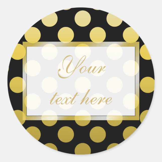 Gold Yellow polka dot on black Gift Sticker (Front)