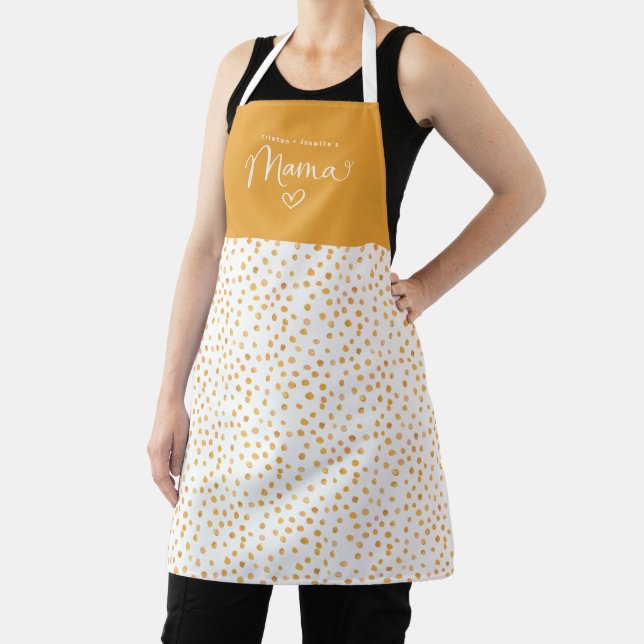 Gold Yellow Polka Dot Pattern Personalised Mama Apron (Insitu)