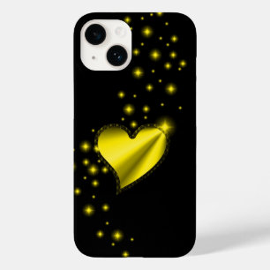 Gold yellow Rainbow Heart with Stars on black Case-Mate iPhone 14 Case
