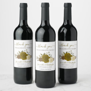 Gold & Yellow Roses Elegant Wedding Thank You Wine Label