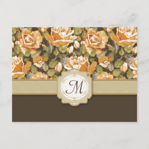 Gold Yellow Roses on Brown with Monogram Postcard