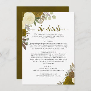 Gold & Yellow Roses Rustic Boho Wedding Details Enclosure Card