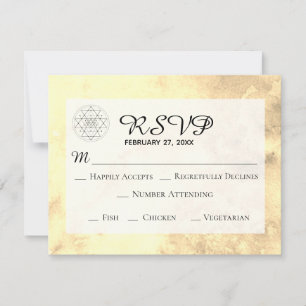 *~* Gold Yellow Sacred Geometry Watercolor Wedding RSVP Card
