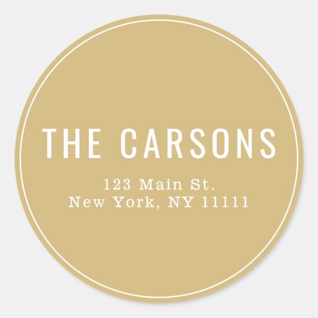 Gold Yellow Simple Round Return Address Label (Front)