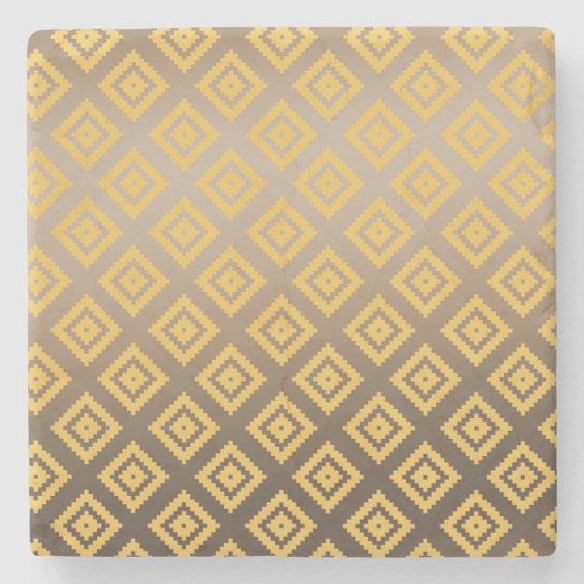 Gold Yellow Tribal Aztec Stone Coaster (Front)