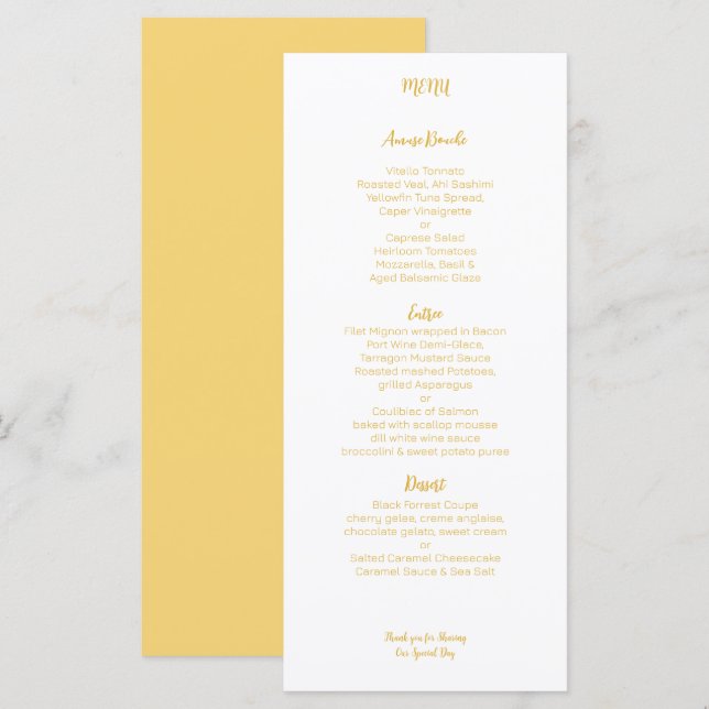 Gold Yellow Wedding Menu (Front/Back)