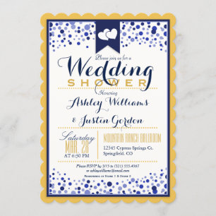 Gold Yellow, White, & Navy Blue Wedding Shower Invitation