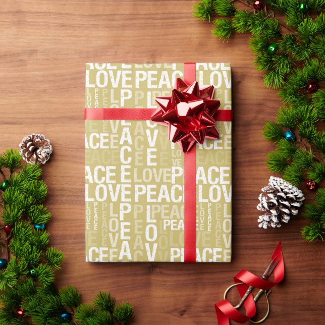 Gold Yellow White Peace Love       Wrapping Paper (Holiday Gift)