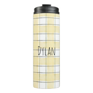 Gold Yellow White Plaid Stripes Thermal Tumbler