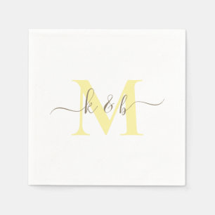 Gold & YellowMonogram Swash Script White Cocktail Napkin