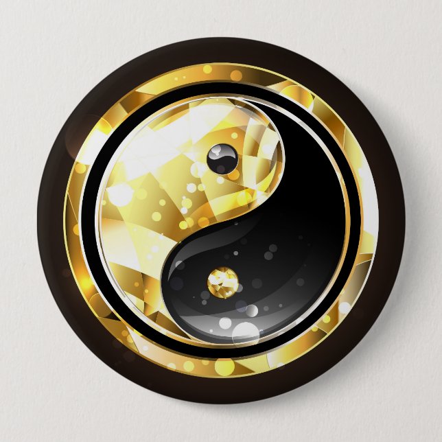 Gold Yin Yang on black 10 Cm Round Badge (Front)