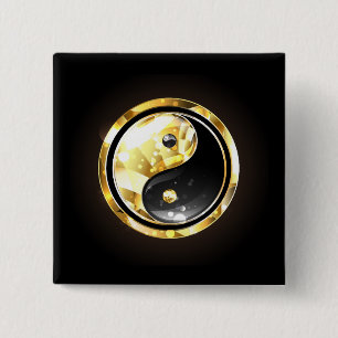 Gold Yin Yang on black 15 Cm Square Badge