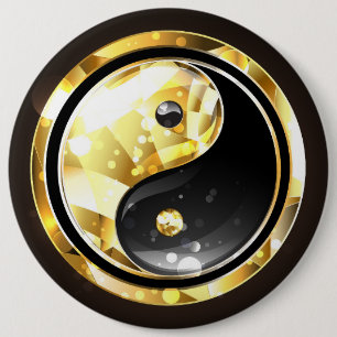 Gold Yin Yang on black 6 Cm Round Badge